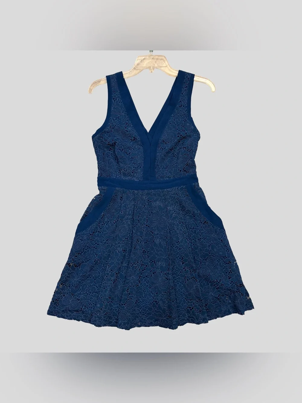 Free People Navy Blue Lace Eyelet Mini Sleeveless V-neck Dress Size S Small